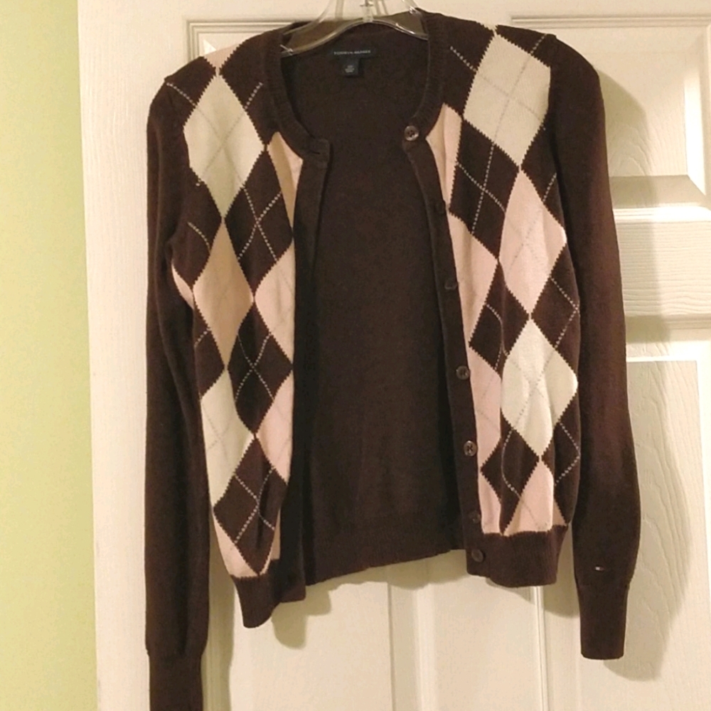 Brown and pink long sleeve cardigan